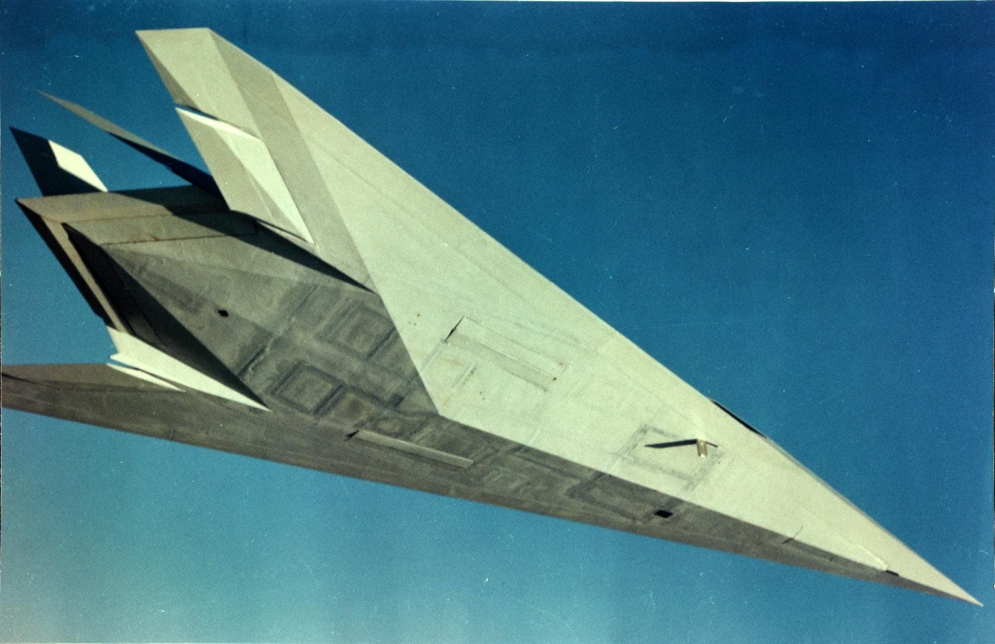 Lockheed Have Blue stealth prototype in flight, seen from below