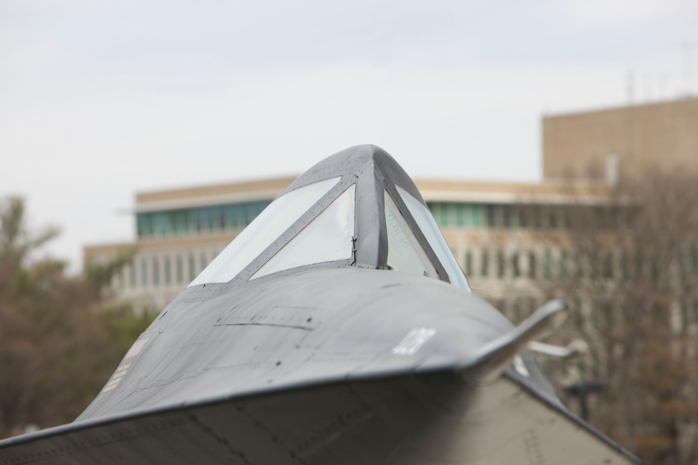 Close view of the A-12’s single cockpit canopy on the aircraft displayed at CIA headquarters.